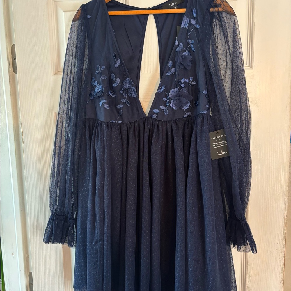 Lulu's Navy Blue Floral Dress